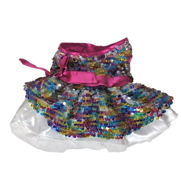 Build A Bear Sequin Dress Multicolor Sparkly Ruffle Pink Bow Outfit BAB - Picture 1 of 2
